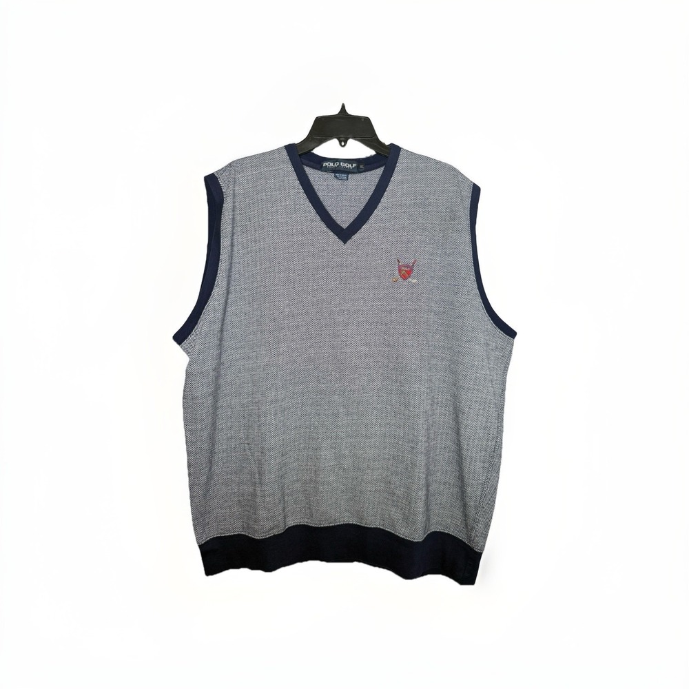 Vintage Polo Golf Herringbone Vest Sz XL Crest Logo 90s Ralph Lauren Old Money‎